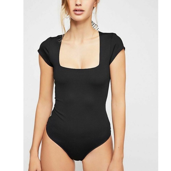Free People Square Eyes Bodysuit Small Black - Picture 1 of 12